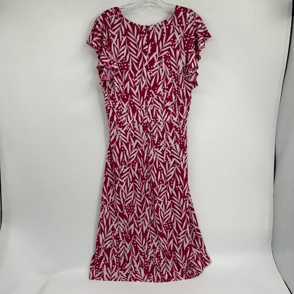 London Times Pink Leaf Print Flutter Midi Dress | Size 12 - Picture 3 of 6